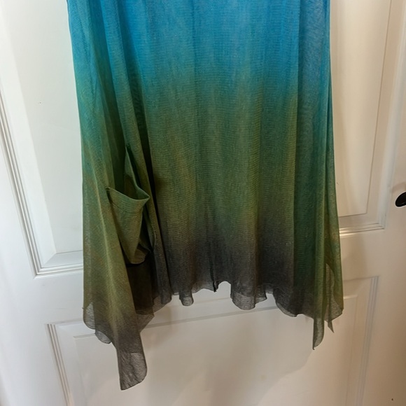 NWT Art of Cloth Lagenlook boho green and blue hombre, long sheer top small - Picture 3 of 7